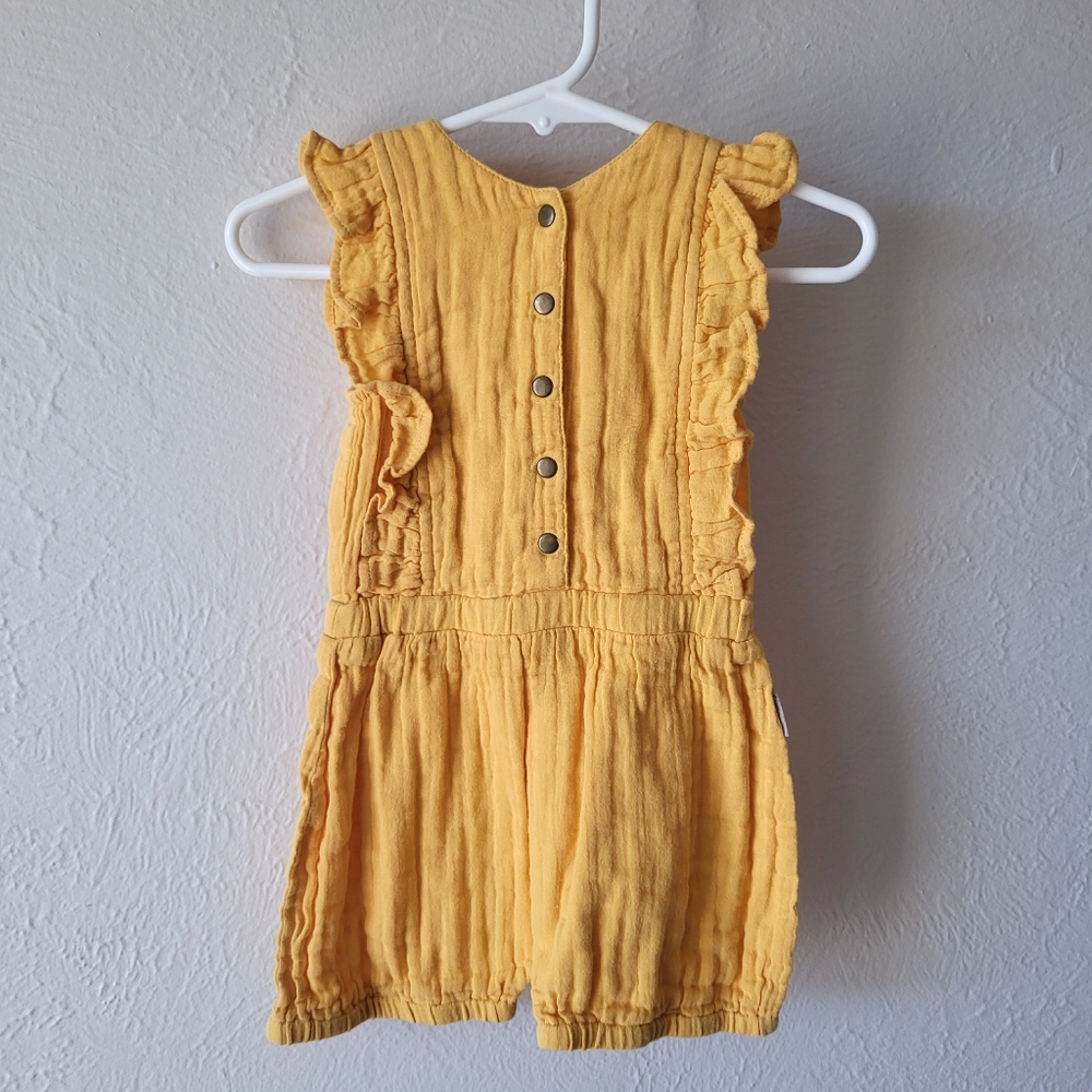 L'ovedbaby Organic Muslin Ruffle Bodysuit Romper in Saffron, 18-24m